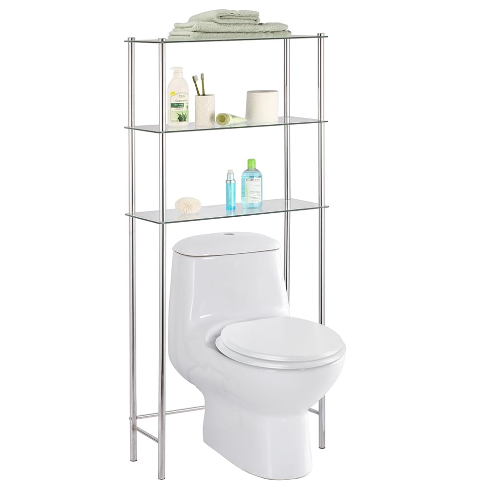 Home Basics (ホームベーシック) 3段棚 トイレスペースセーバー 強化ガラスシェルフ付き バスルームの収納と整理に クロム|global研究所