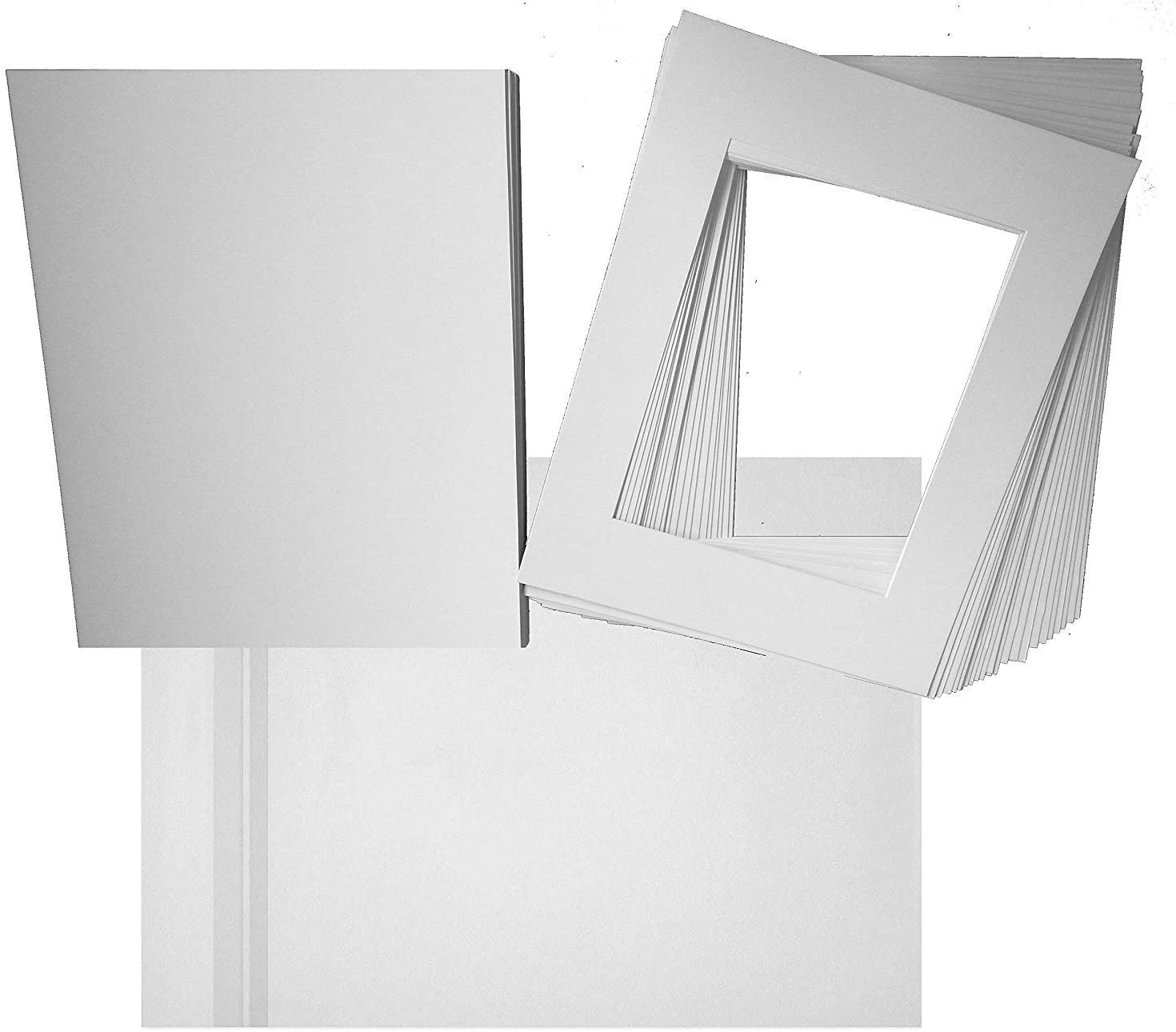 Studio 500~25枚セット 16x20インチ ホワイト プレカット ピクチャーマット ホワイトコア ベベルカット 11x14インチ ピクチャーマットセット+裏張り+バッグ ホワイト (16x20 コンプリートセット)｜global研究所