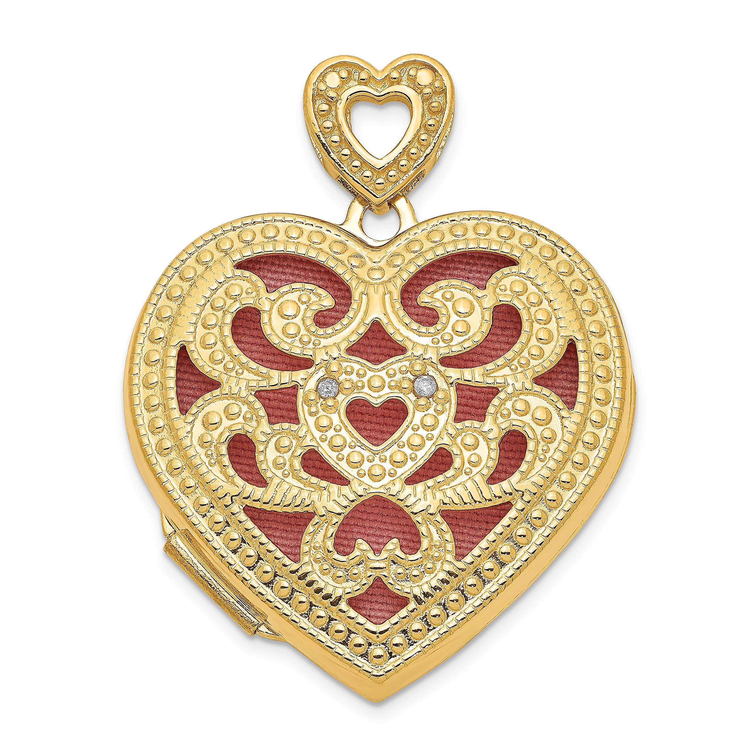 14K 黄色ゴールド 24粍 ハート形 金剛石 ヴィンテージ ロケット花火 24x25粍 (0.01カラット I1-I3 クラリティ I-J 色つや)