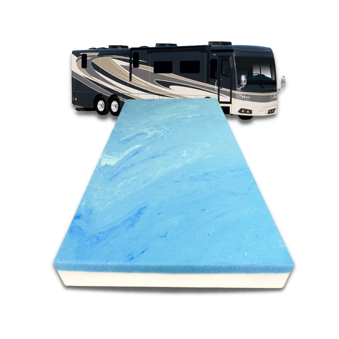 FoamRush 4インチ バンク (71.1 cm x 190.5 cm) 冷却ジェルメモリーフォームRVマットレス交換用、中程度の硬さ、快適性、圧力リリーフサポート、米国製、トラベルキャンパートレーラック、カバーは含まれません画像
