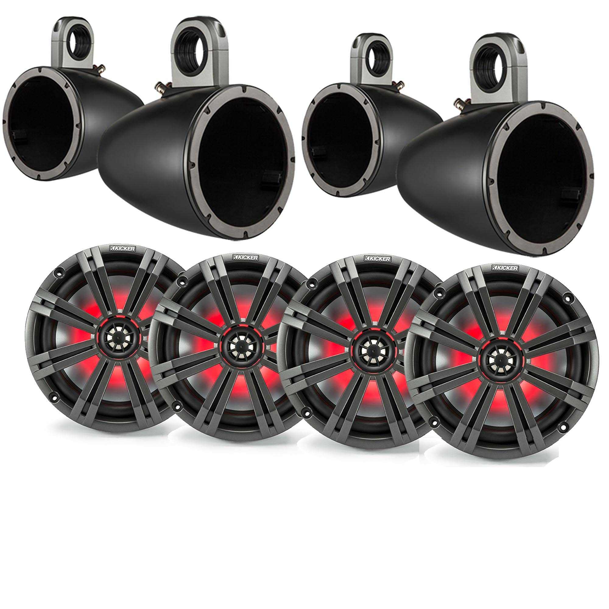 Kicker 8インチ BlackCharcoal ウェイクタワー LED マリンスピーカー 2組｜global研究所