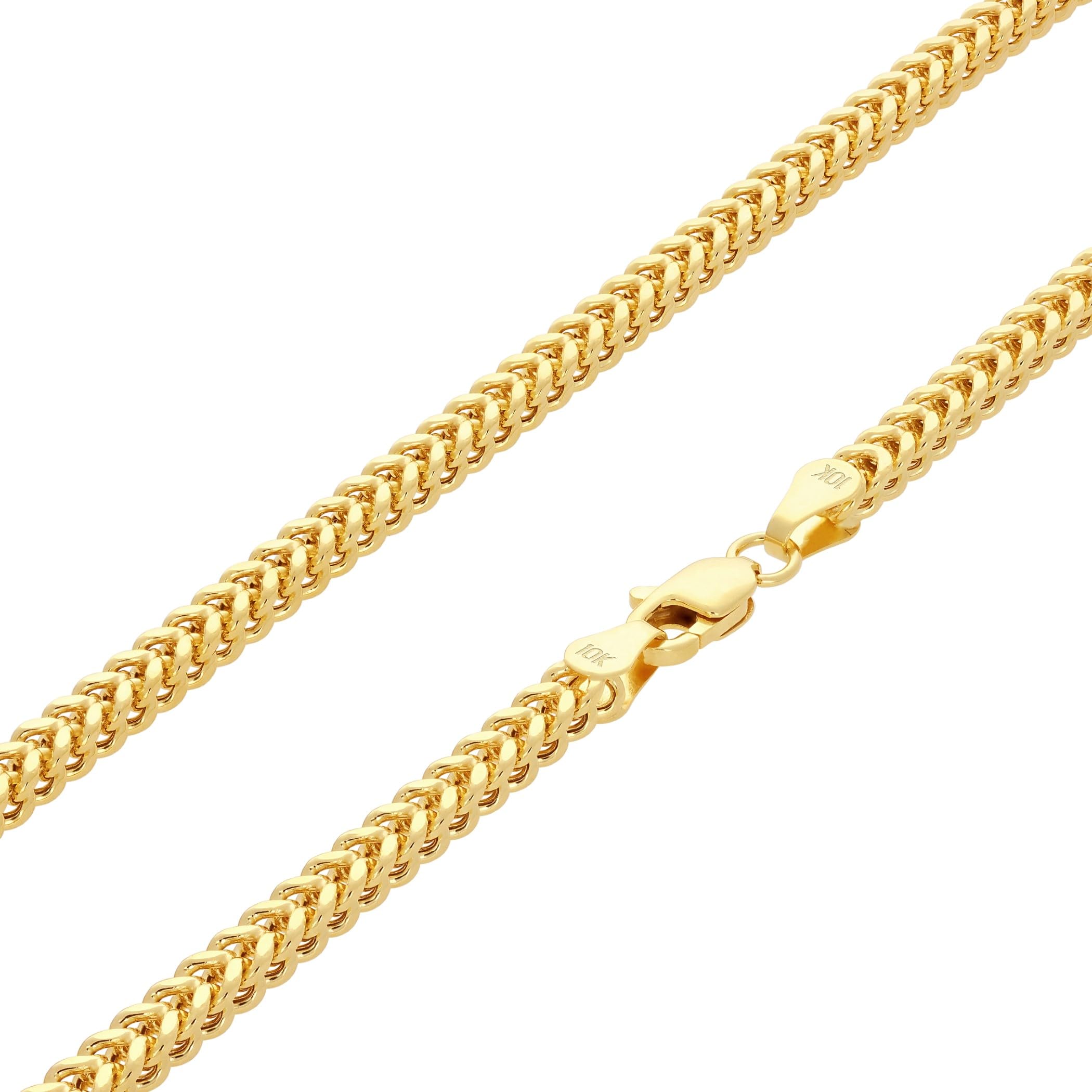 Nuragold 10K 黄色ゴールド 3粍 フランコチェーン店ボックス席 スクエアウィートペンダントネックレス メンズ宝飾品 18in 20in 22in 24in 26in 28in 30in  ゴールド  偽