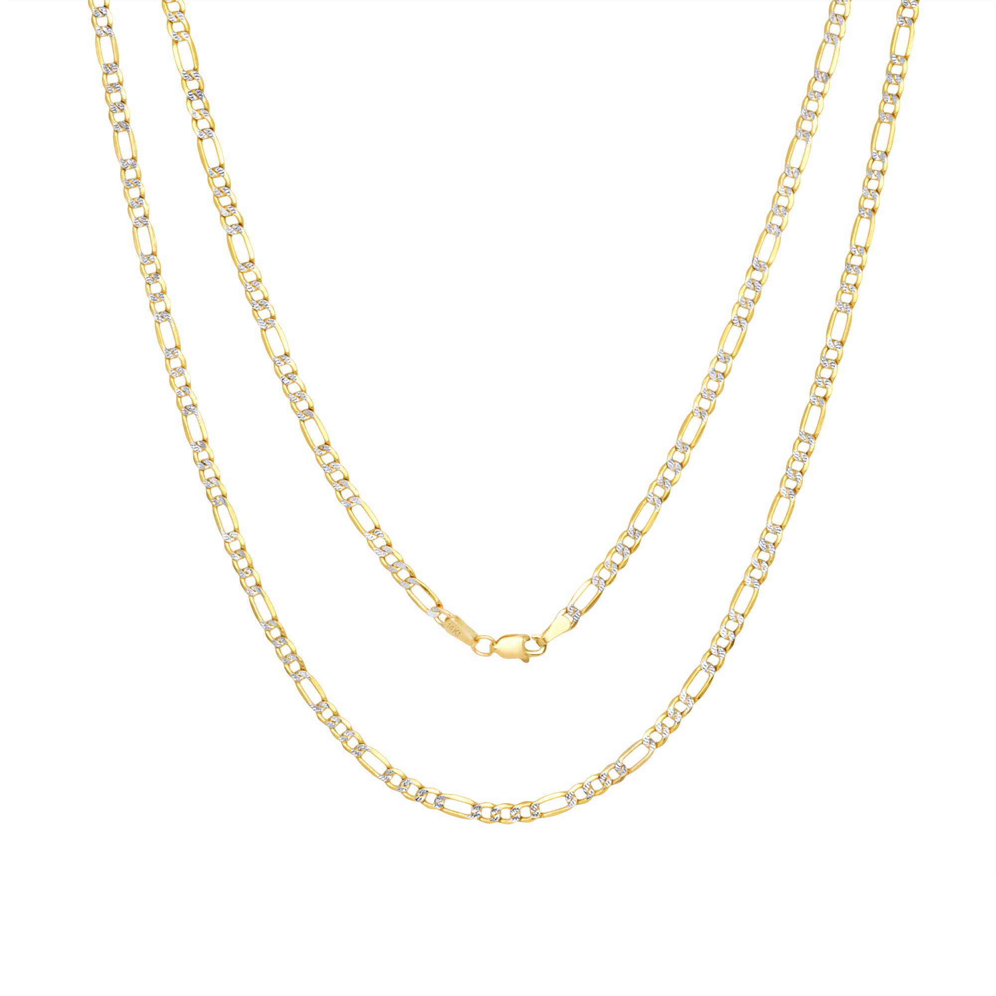 Nuragold 14K 黄色ゴールド 益荒男 4粍 フィガロチェーン店繋がり 金剛石とり捨てる パヴェ ツートーンペンダントネックレス メンズ宝飾品 ロブスタークラスプ 16in 18in 20in 22in 24in 26in 28in 30in  ゴールド  偽
