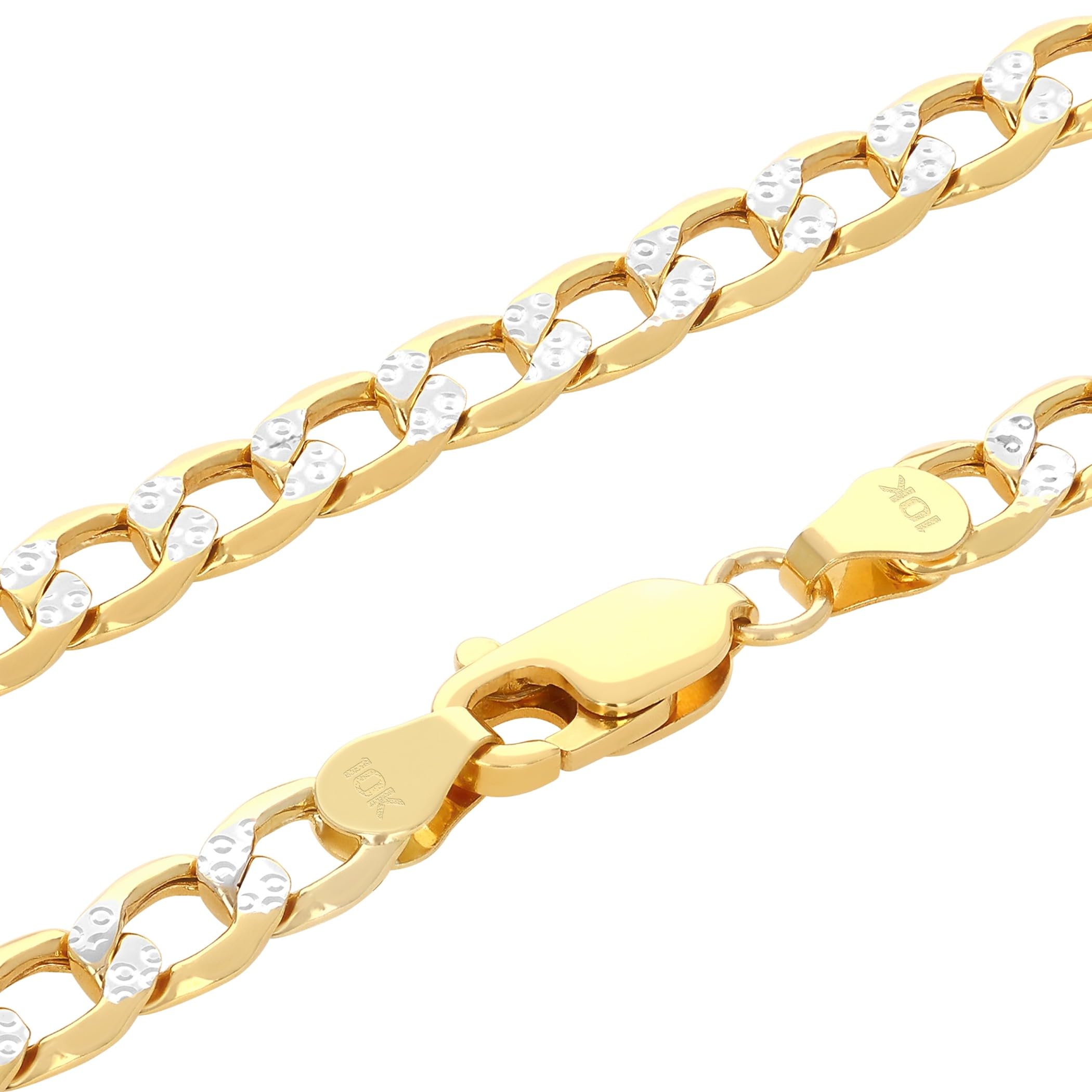 Nuragold 10K イエローゴールド 5.5mm キューバンチェーン カーブリンク ダイヤモンドカット パヴェ ツートーン ペンダントネックレス メンズ レディース ロブスタークラスプ 18インチ 20インチ 22インチ 24インチ 26インチ 28インチ 30インチ 金属 偽｜global研究所