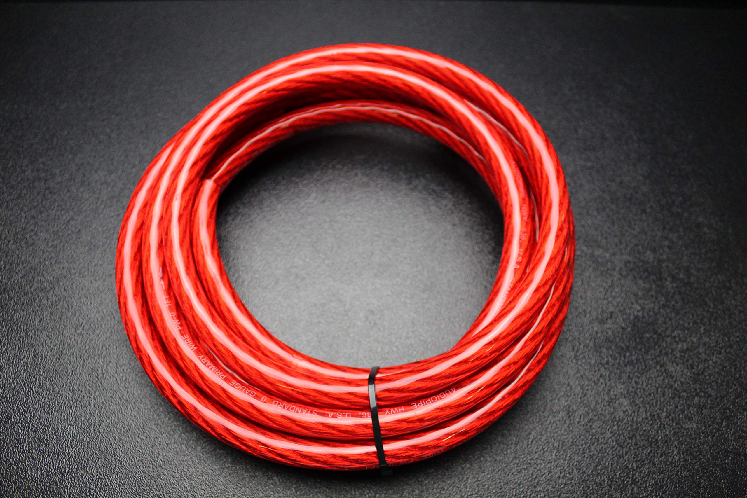 0ゲージワイヤー 50フィート レッド 光沢 1/0 AWG 電源アースケーブル より線 車