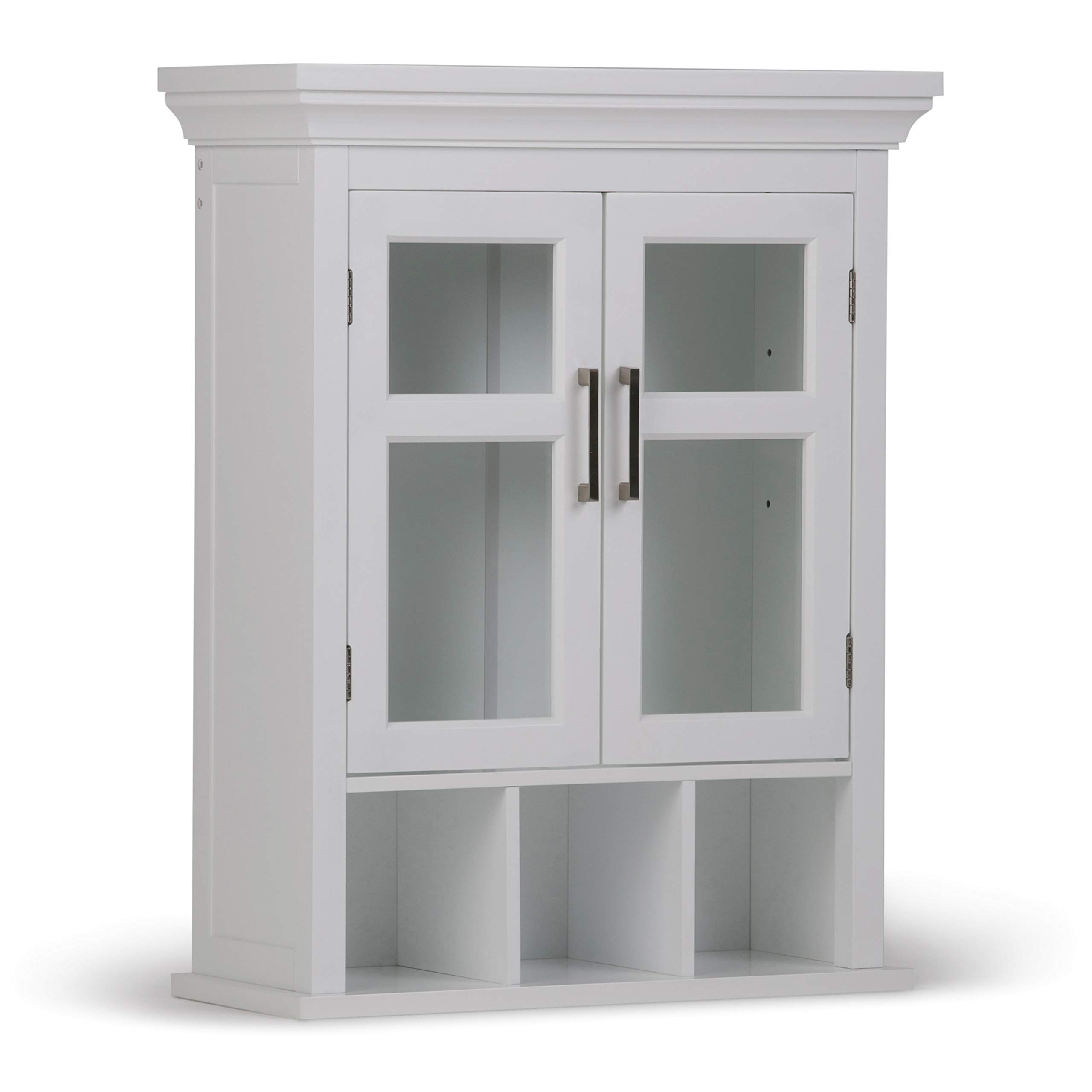 SIMPLIHOME Avington 30 inch H x 23.6 inch W Two Door Wall Bath Cabinet with Cubbies in Pure White
