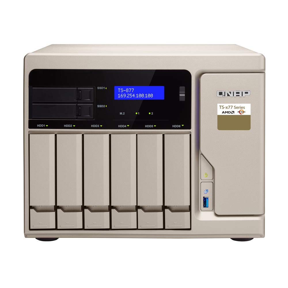 QNAP TS-877 NAS Server Including iSCSI Target Support  AMD Ryzen 7 8 Core 3.0GHz 中央処理装置  32GB DDR4 ランダムアクセス記憶装置  1結核症 SSD  12結核症 HDD  RAID  QTS 4.3 Operating System