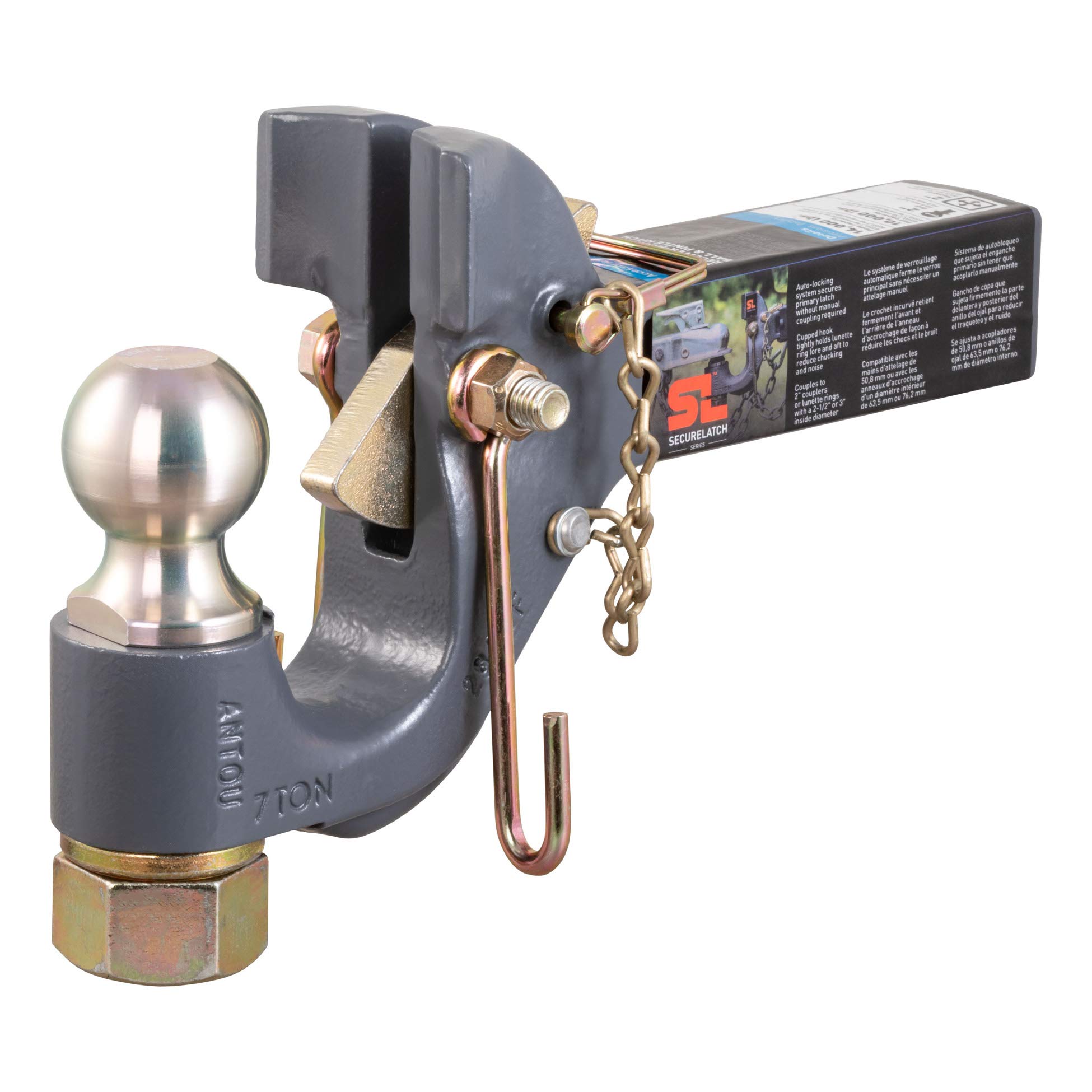 CURT 48407 SecureLatch レシーバーマウント 2インチボールとピントルヒッチの組み合わせ 2インチシャンク 14ポンド