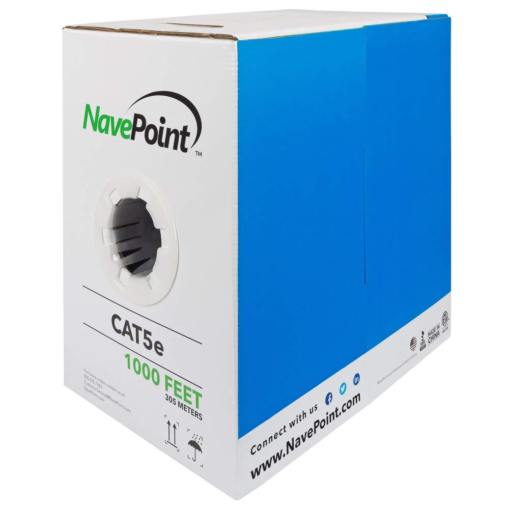 NavePoint CAT5e ライザー (CMR) 1000フィート ブラック 純裸銅バルクイーサネットケーブル 350MHz 24AWG 4ペア シールドなしツイストペア (UTP)|global研究所
