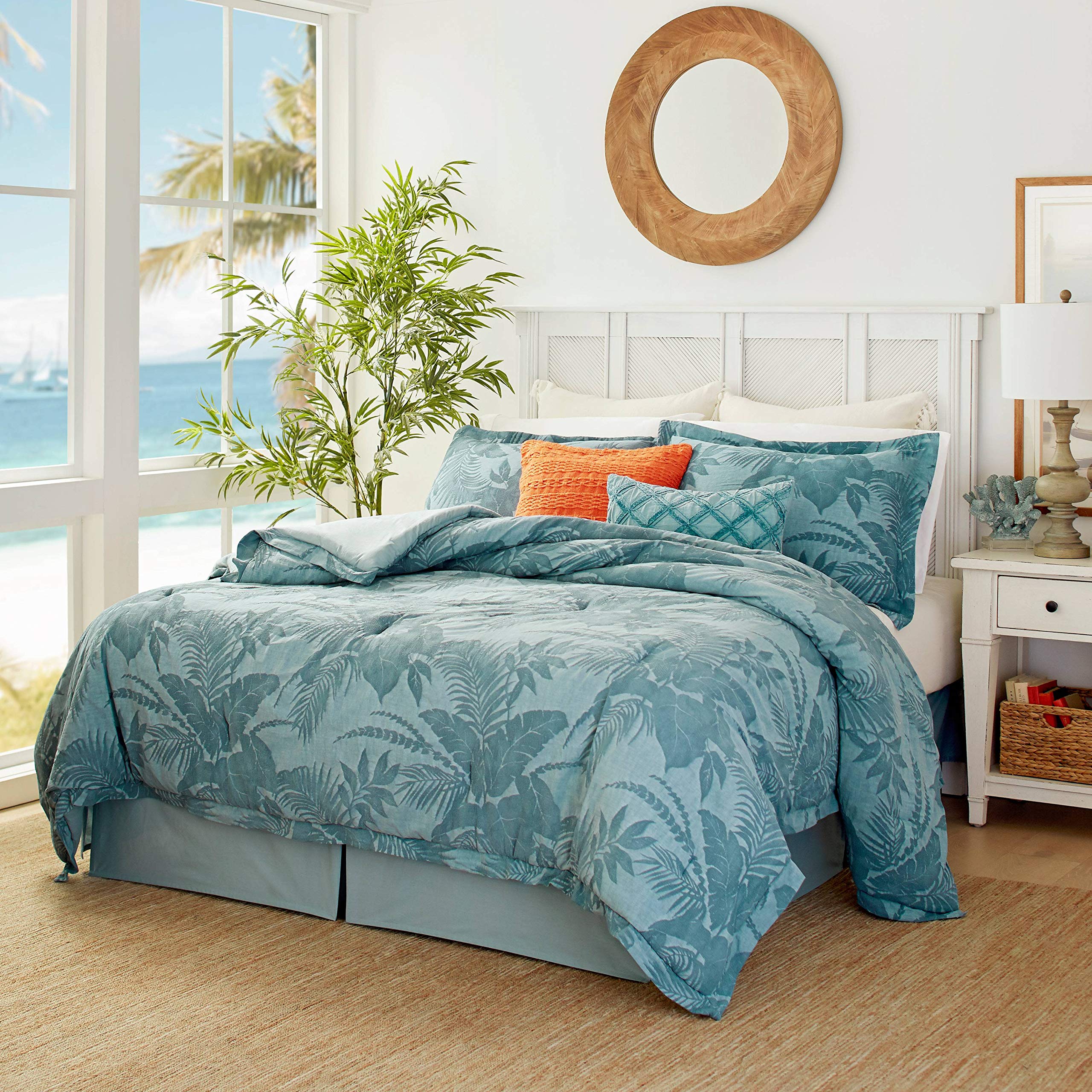 Tommy Bahama クイーン掛け布団セット コットン寝具 お揃いの枕カバー&ベッドスカート付き オールシーズンホームデコレーション(アワビブルー、クイーン)|global研究所