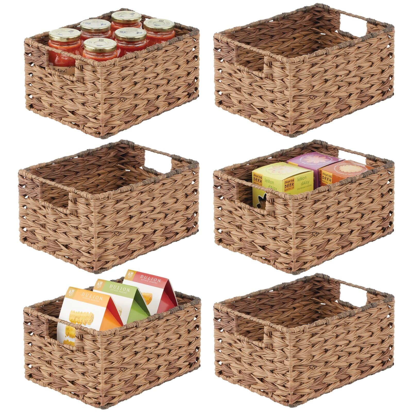 mDesign 織り農園住み家 キッチンパントリー 食料雑貨類ストレージオーガナイザー バスケットビンボックス - 押し込み、食器棚、棚、カウンタいの一番用コンテナオーガナイザー - ジャガタラ芋、球茎、フルーツ、6風呂敷き包み ブラウンオンブレ インクカートリッジ-パソコン・周辺機器-プリンター・FAX用インク