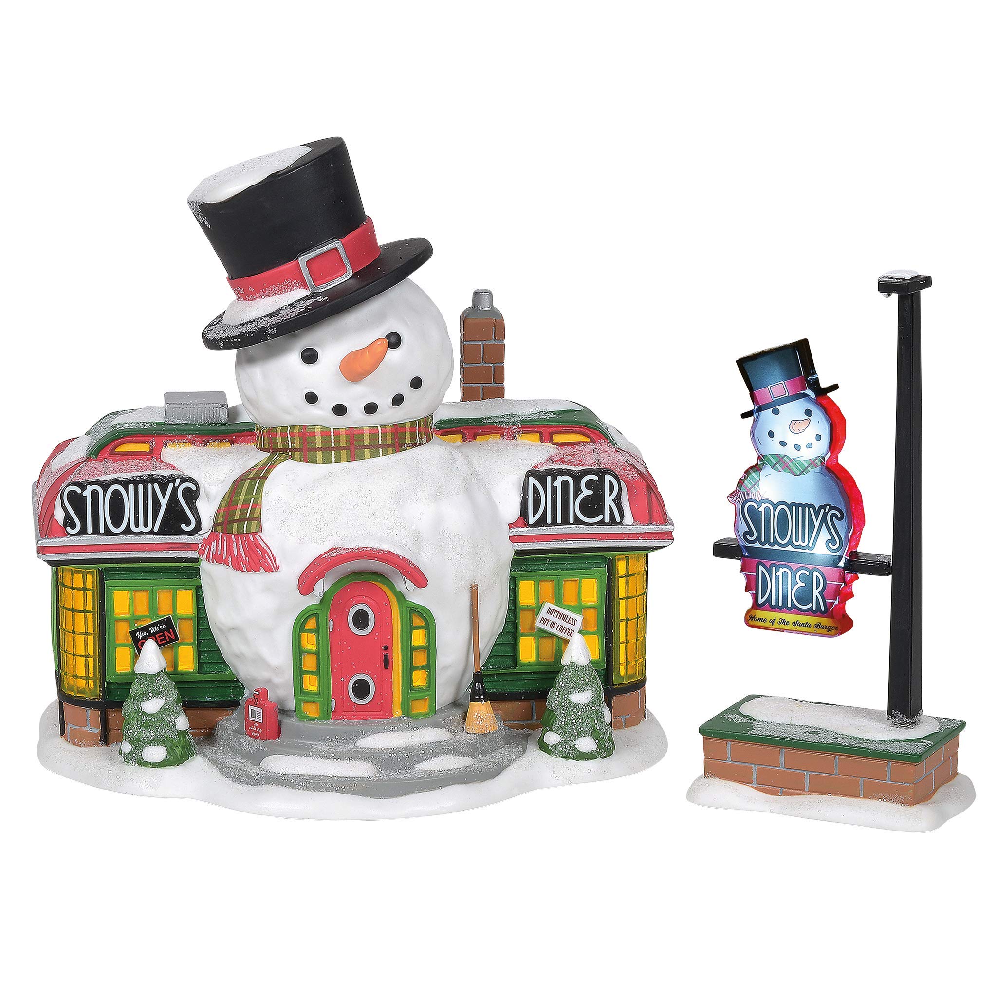 Department 56 North Pole Village Snowy's Diner Lit 建物とアクセサリーセット、6.5インチ、マルチカラー