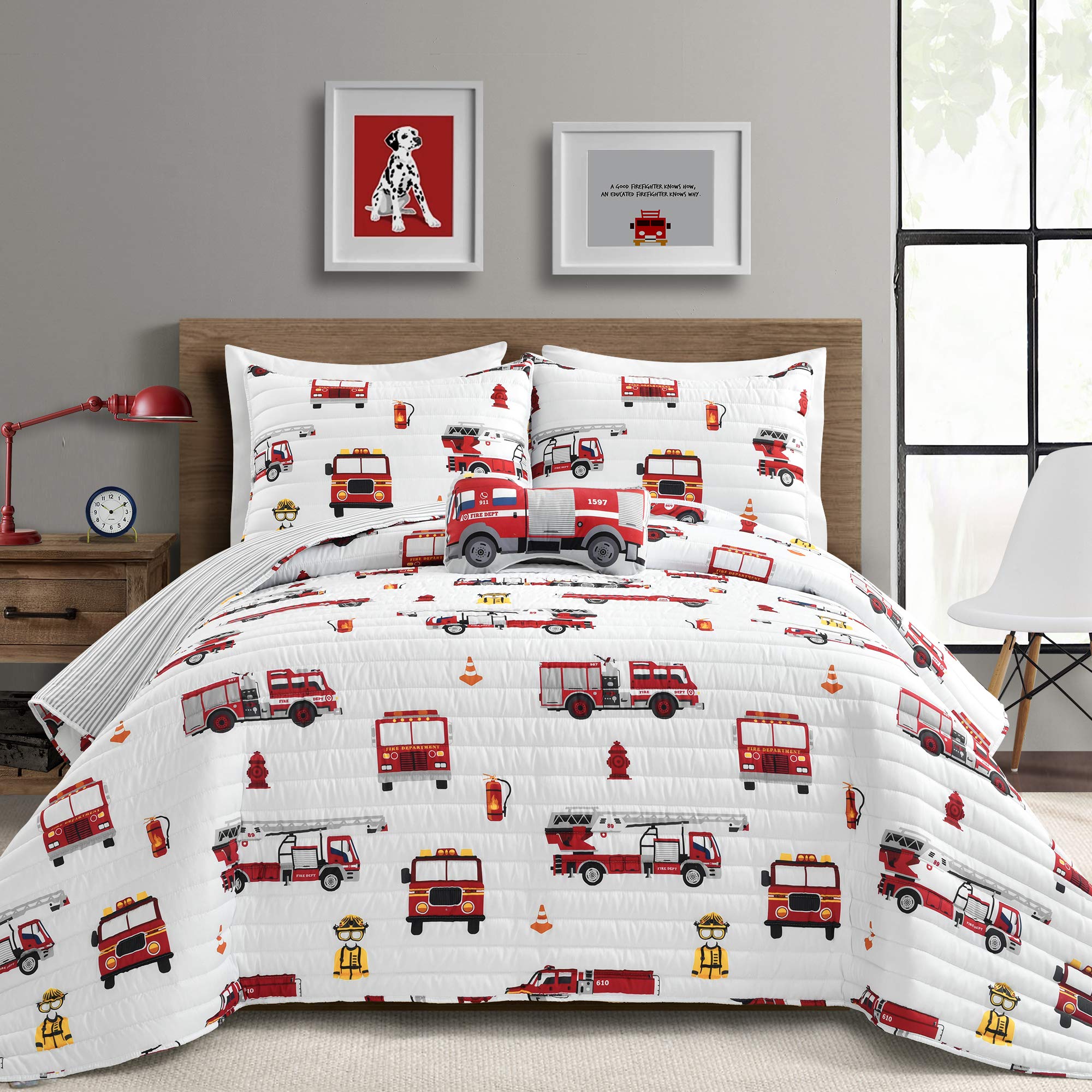 Make A Wish Fire Truck 赤いこと\u0026白いこと リバーシブルプリント キルト4点仕掛ける フルクイーン