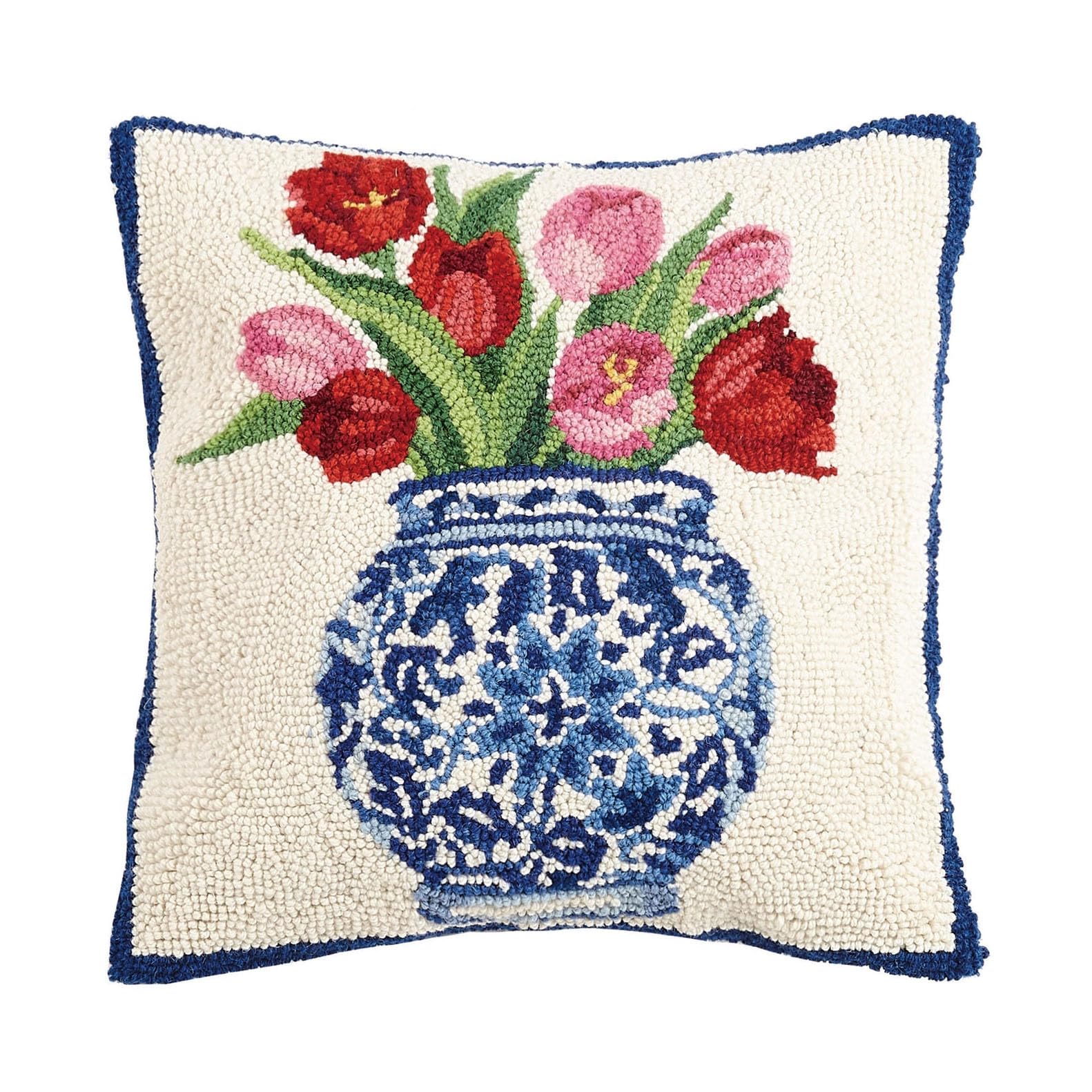 Peking Handicraft 30SER515AC16SQ シノワズリー 花立て チューリップ フックピロー 羊毛100% 綿織物