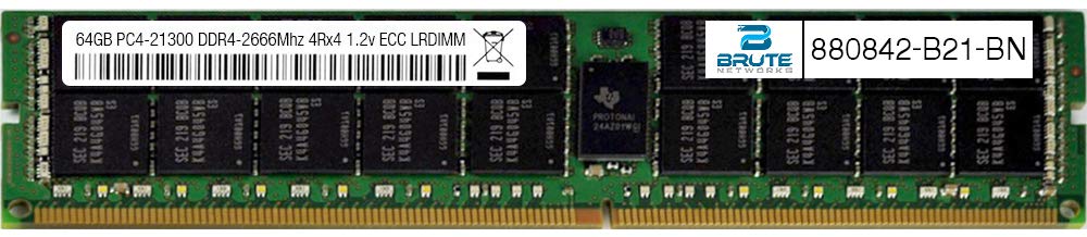 Brute Networks 880842-B21-BN - 64GB DDR4-2666MHz 4Rx4 ECC LRDIMM (OEM PN# 880842-B21と互換性あり)