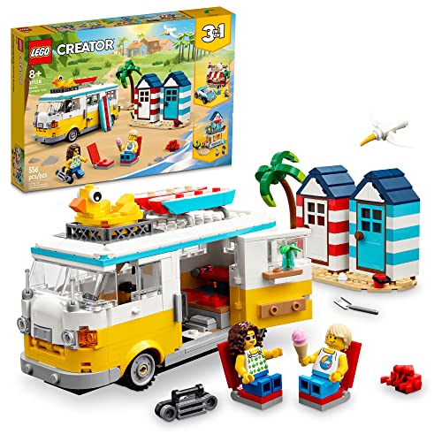 LEGO Creator 3イン1 ビーチキャンパーバンビルディングキット キャンピングカーからアイスクリームショップ、ビーチハウスに変身 サーファーの男の子と女の子への素晴らしいギフト ごっこ遊び ビーチライフに 31138画像