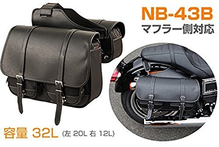 【4524486061585】【送料無料】【デグナー(DEGNER)】 右出しマフラー対応 ナイロンダブルサドルバッグ ブラック 左20L+右12L （計32L） NB-43B 【右側は小さめサイズで、アメリカンのマフラーに干渉しない】