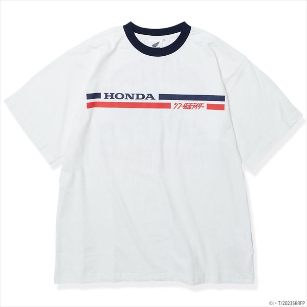 定形外　Honda(ホンダ) Honda ×『シン・仮面ライダー』コラボレーションアパレル リンガーTシャツ Wサイクロン号柄 ホワイト Lサイズ 0SS-EU2689539画像