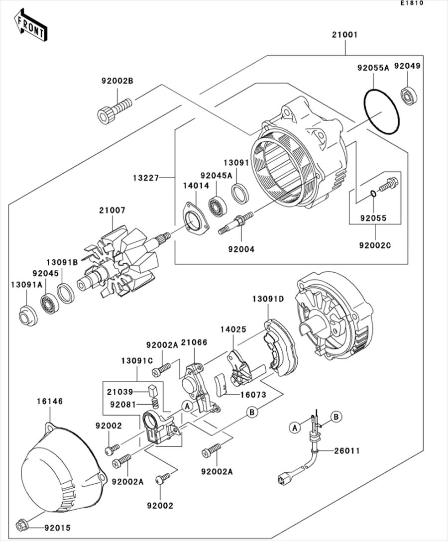 Kawasaki カワサキ 純正部品 13091-1465 ホルダ、ブラツシユ