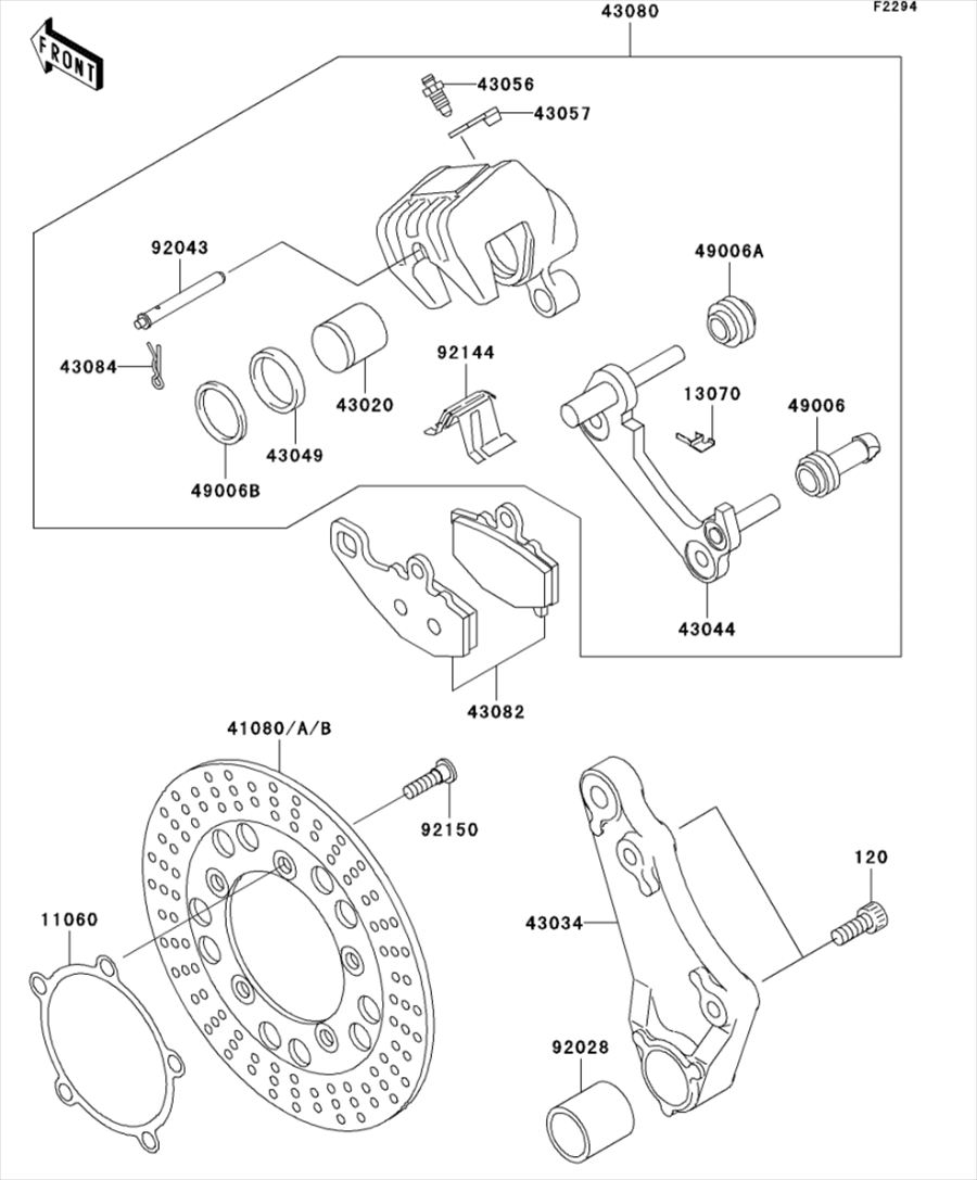 Kawasaki カワサキ 純正部品 43044-1110 ホルダコンプ(キャリパ)、RR