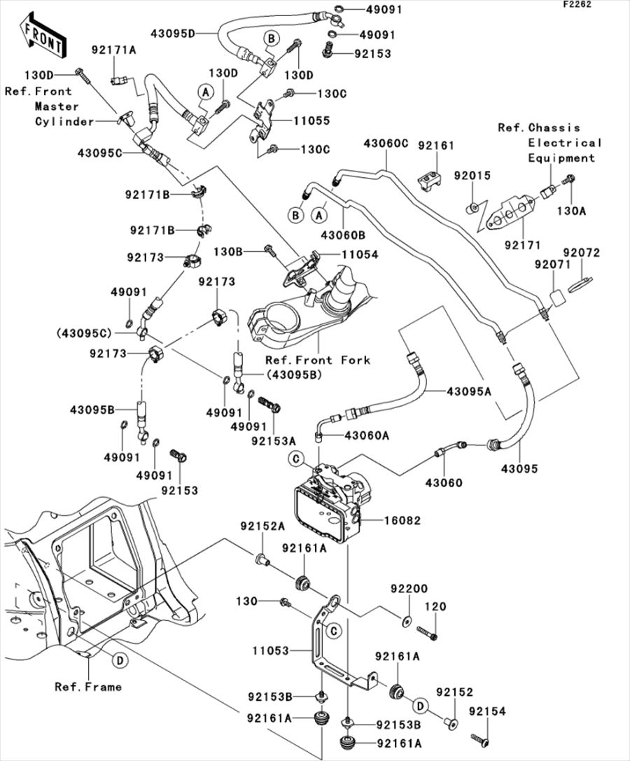 Kawasaki カワサキ 純正部品 43095-0608 ホース(ブレーキ)、HUーフロントキャリパ