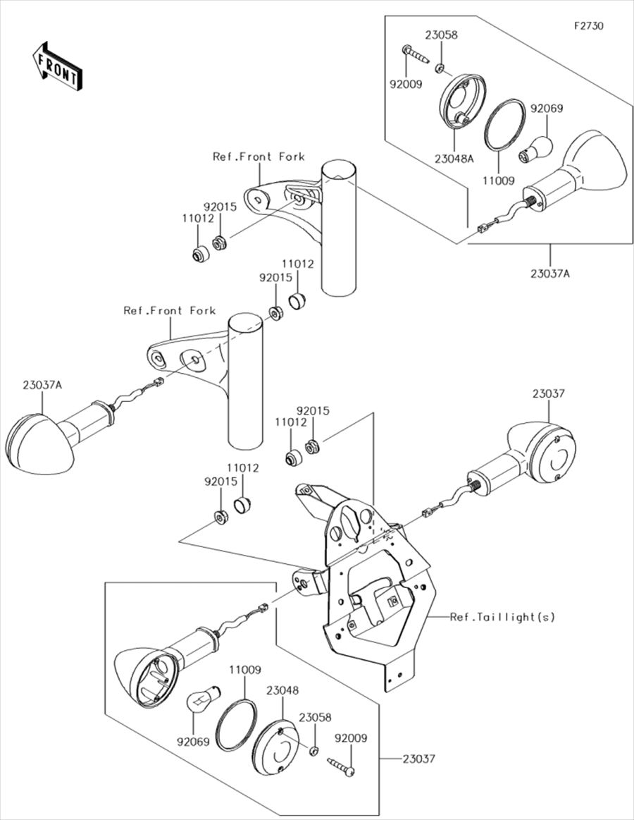 Kawasaki カワサキ 純正部品 23037-0189 ランプアッシ(シグナル)、RR、LH