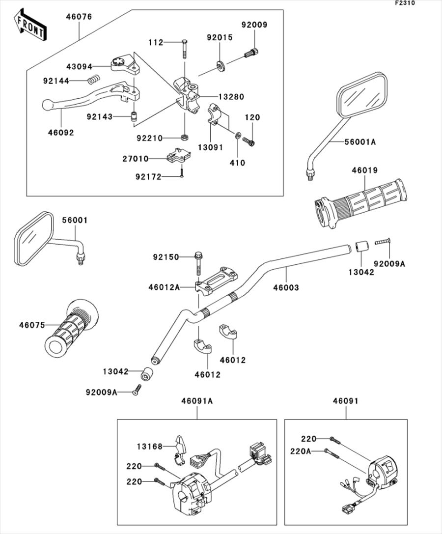 Kawasaki カワサキ 純正部品 56001-0066 ミラーアッシ、LH