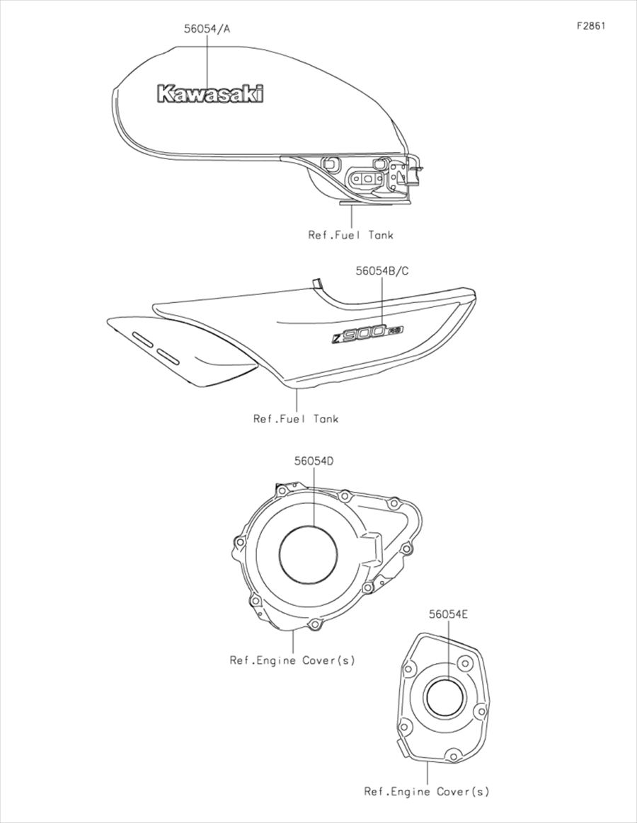 Kawasaki カワサキ 純正部品 56054-2285 マーク、サイドカバー、RH、Z900RS、3D