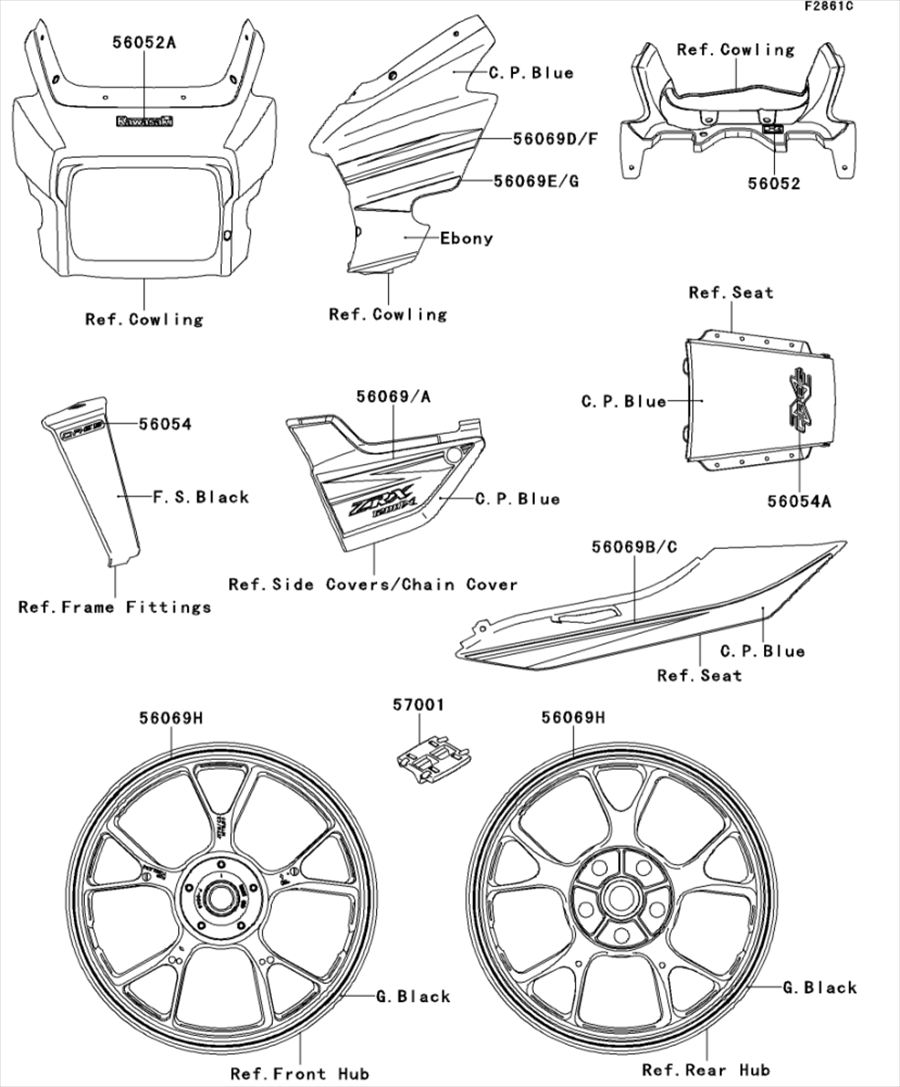 Kawasaki カワサキ 純正部品 56069-0603 パターン、テール カバー、RH