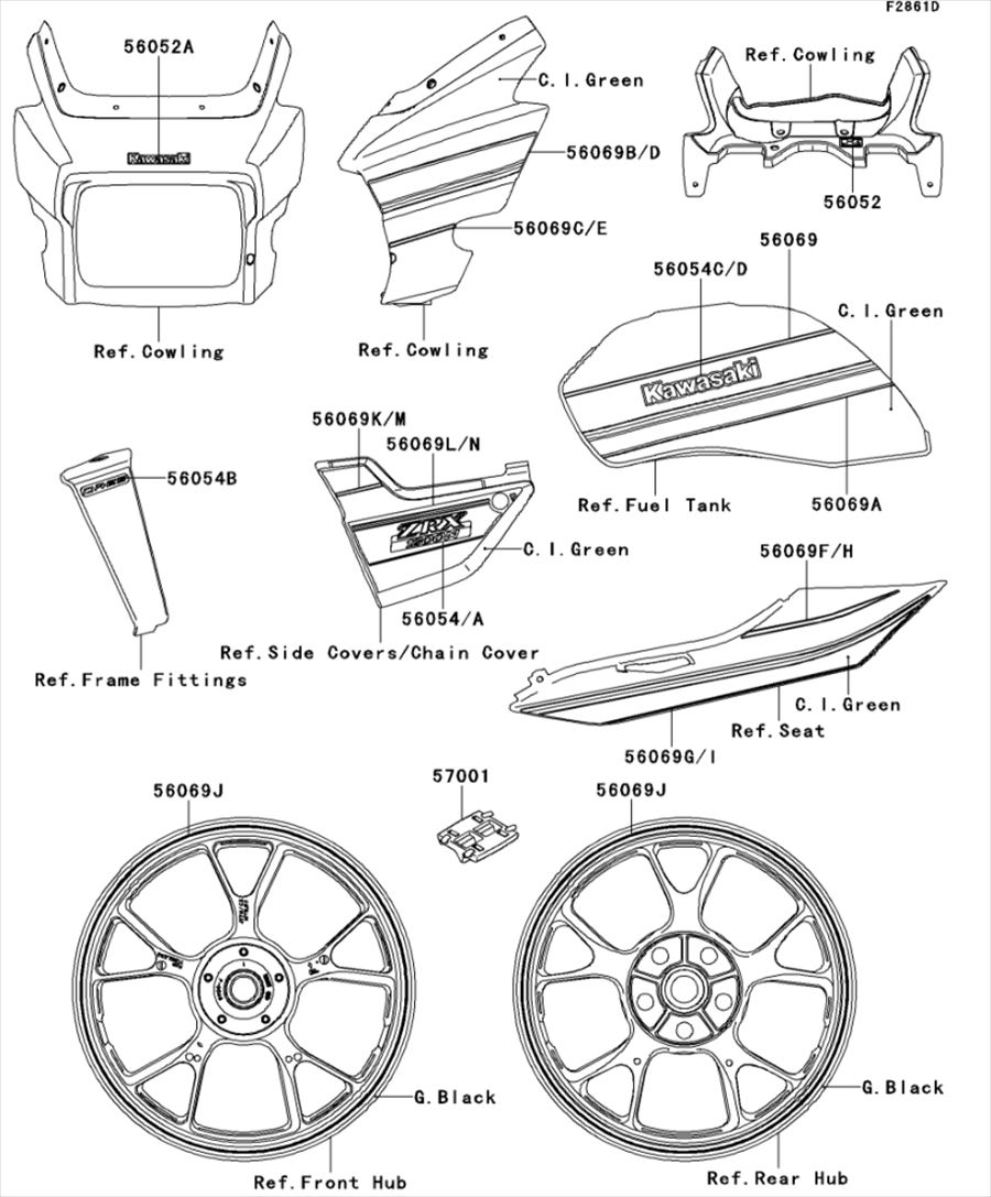 Kawasaki カワサキ 純正部品 56069-1208 パターン、フューエル タンク、UPP