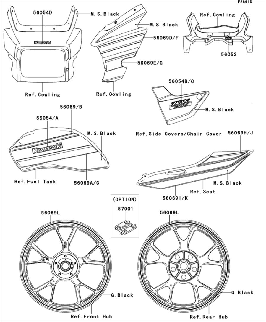 Kawasaki カワサキ 純正部品 56069-2802 パターン、フューエル タンク、LWR、RH