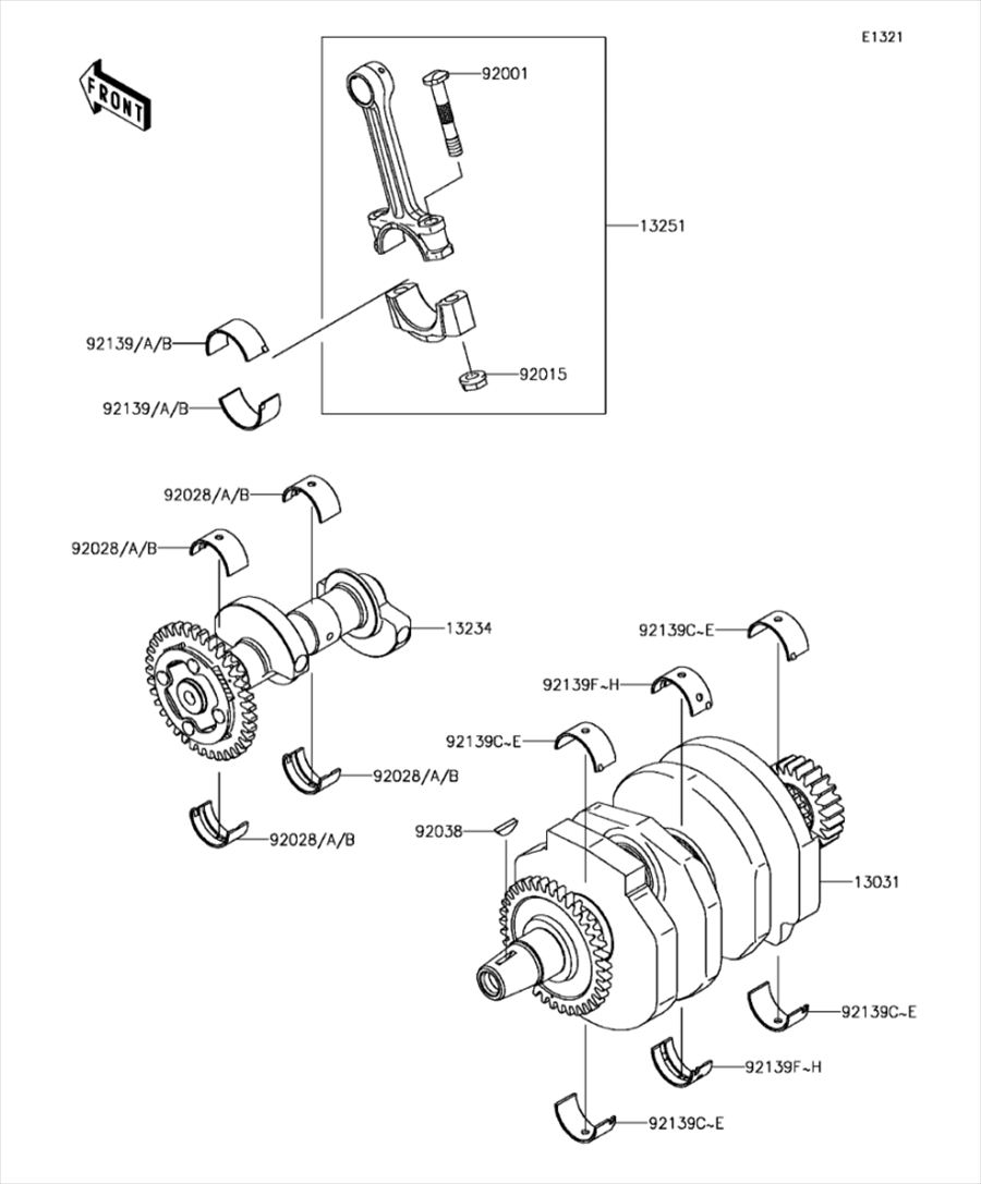 Kawasaki カワサキ 純正部品 13031-0769 クランクシャフトコンプ、B マーク、レツド
