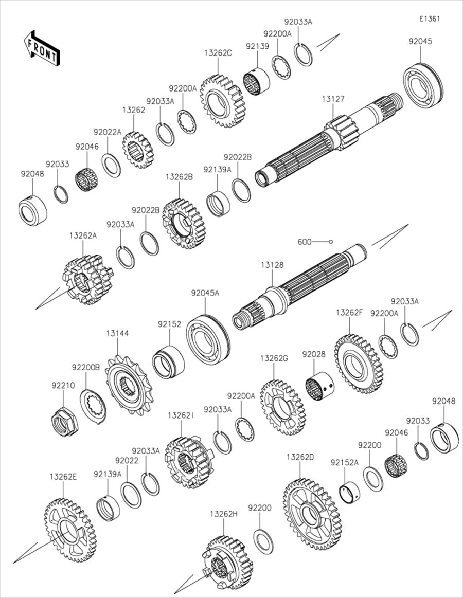 Kawasaki カワサキ 純正部品 13127-0689 シャフト(トランスミッションインプット)、13T