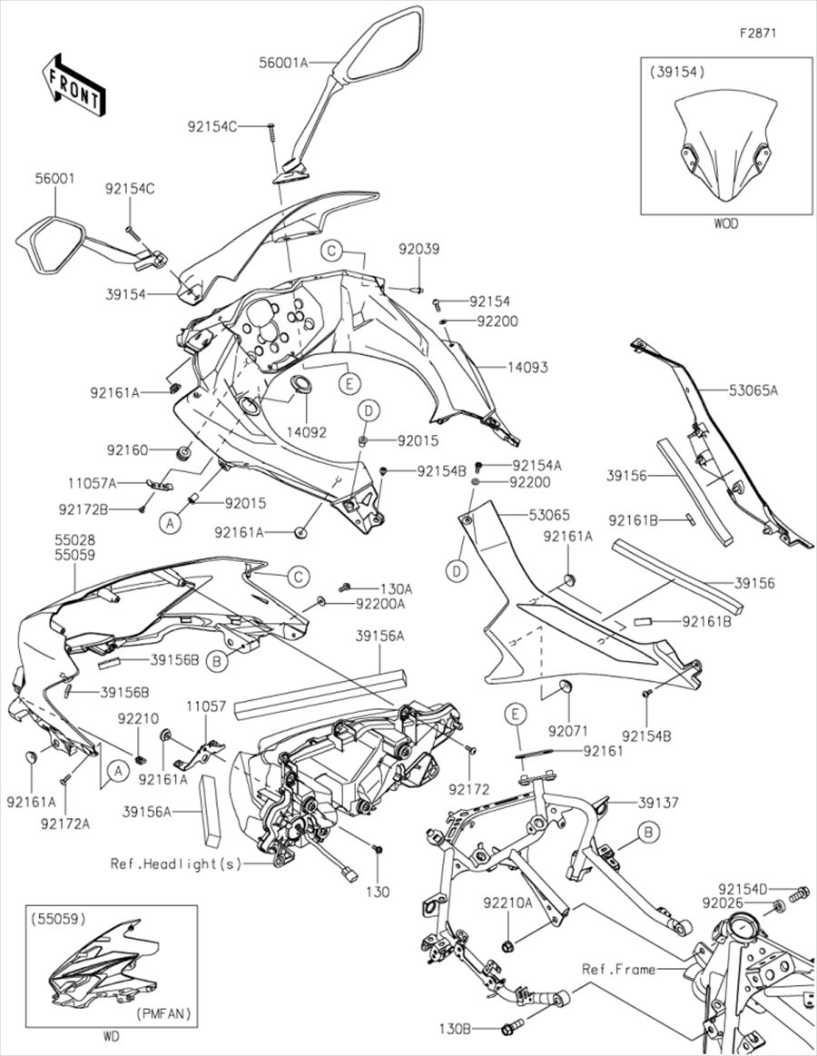 Kawasaki カワサキ 純正部品 56001-0379 ミラーアッシ、RH