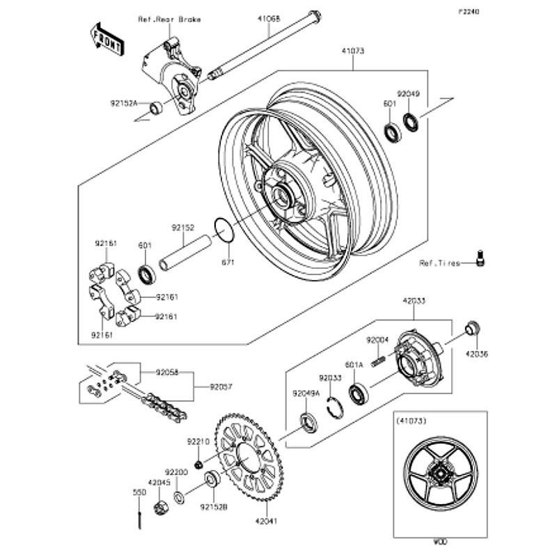 Kawasaki カワサキ 純正部品 41068-0579 アクスル、RR