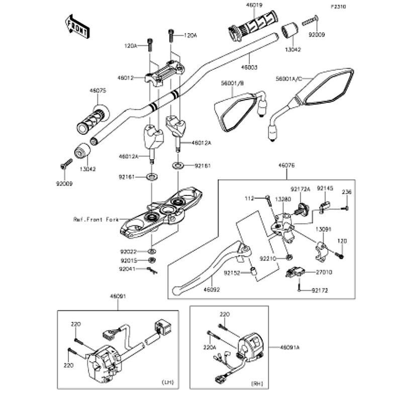 Kawasaki カワサキ 純正部品 56001-0300 ミラーアッシ、RH