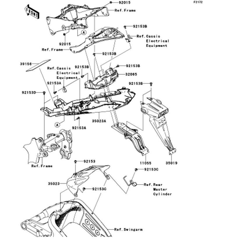 Kawasaki カワサキ 純正部品 35023-0171 フェンダ(リヤ)、インナ、ブラック