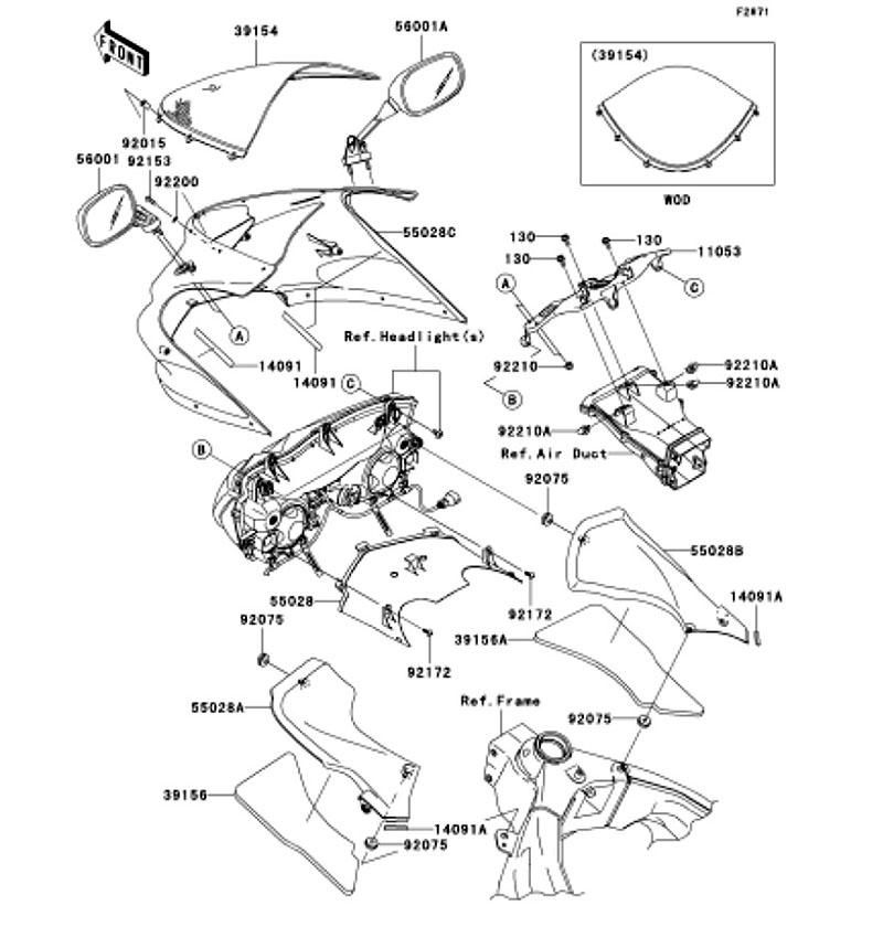 Kawasaki カワサキ 純正部品 56001-0040 ミラーアッシ、RH