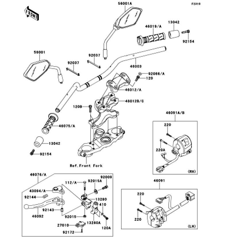 Kawasaki カワサキ 純正部品 56001-0195 ミラーアッシ、RH