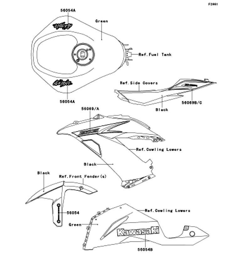 Kawasaki カワサキ 純正部品 56069-2643 パターン、テール カバー、LH