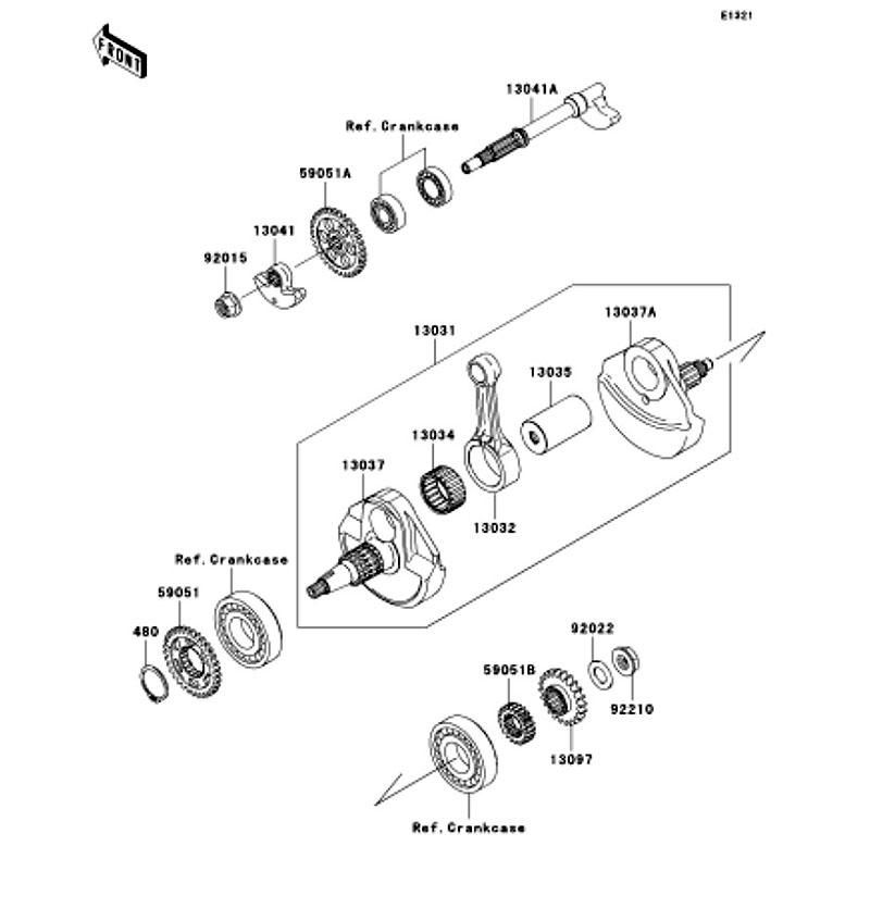 Kawasaki カワサキ 純正部品 13037-0111 クランクシャフト、RH