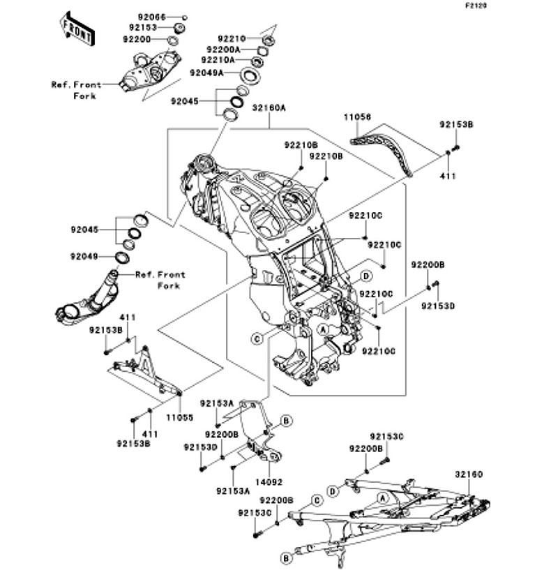 Kawasaki カワサキ 純正部品 11056-0038 ブラケット、サブ フレーム、RH