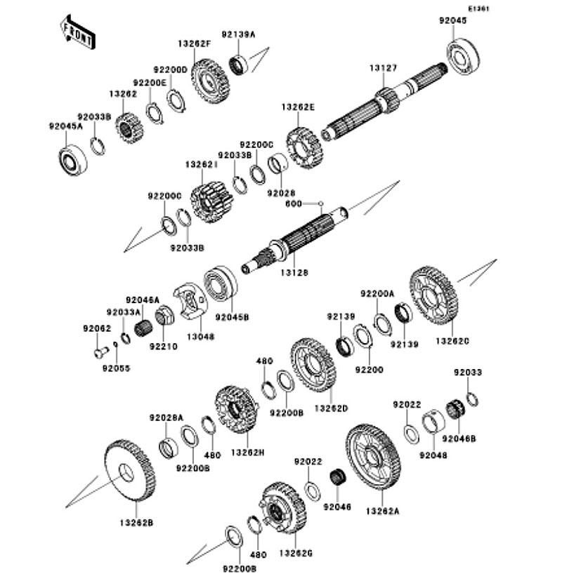 Kawasaki カワサキ 純正部品 13127-0072 シャフト(トランスミッションインプット