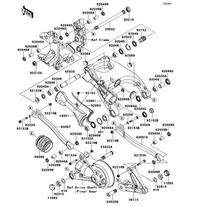 Kawasaki カワサキ 純正部品 33032-0023 シャフト(スイングアーム)、ピボツト