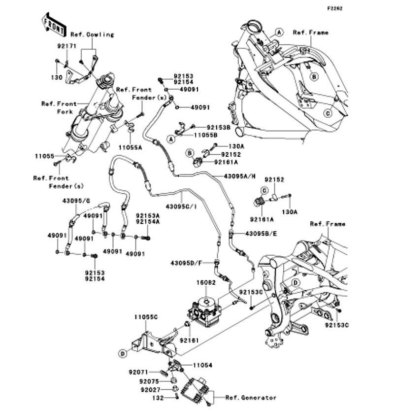 Kawasaki カワサキ 純正部品 43095-0414 ホース(ブレーキ)、フロント キャリパ、LHーRH
