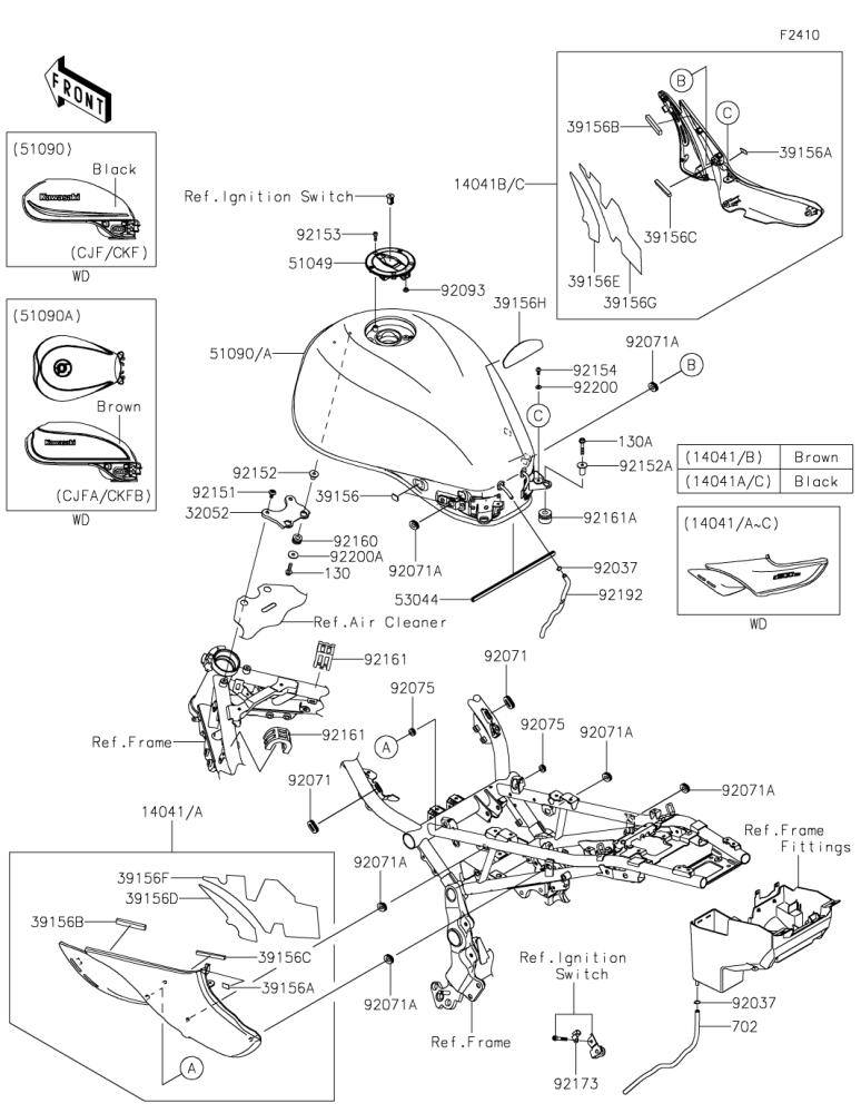 Kawasaki カワサキ 純正部品 14041-5101-660 カバー(サイド)、LH、M.S.ブラック