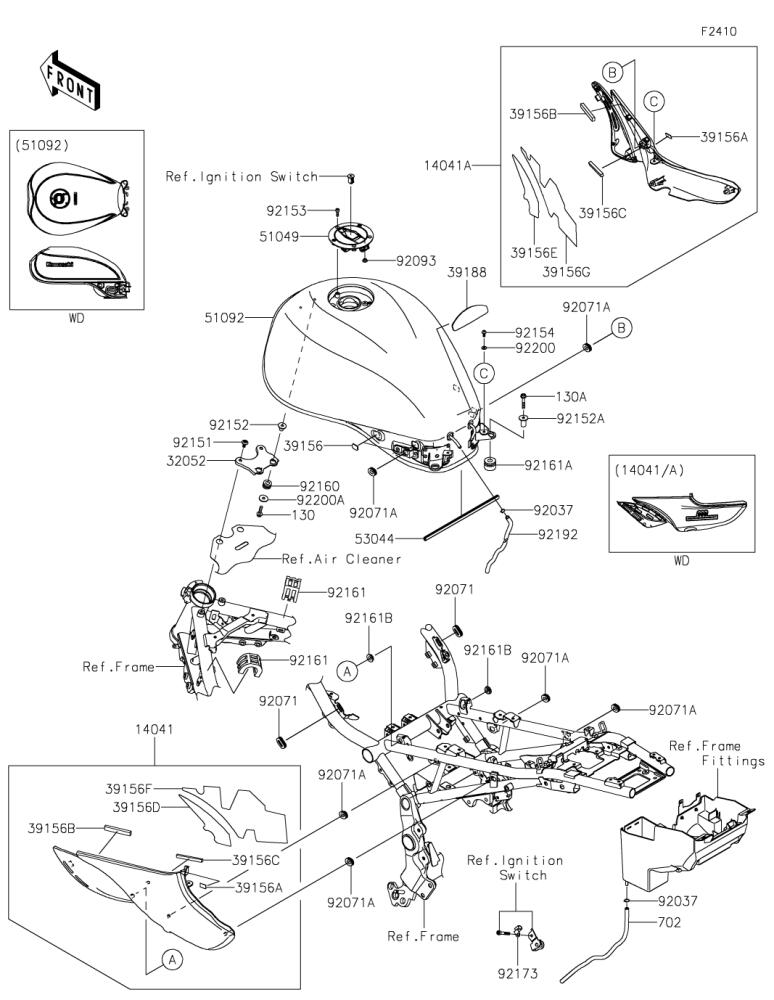 Kawasaki カワサキ 純正部品 14041-5105-18A カバーコンプ、LH、C.D.ブラウン