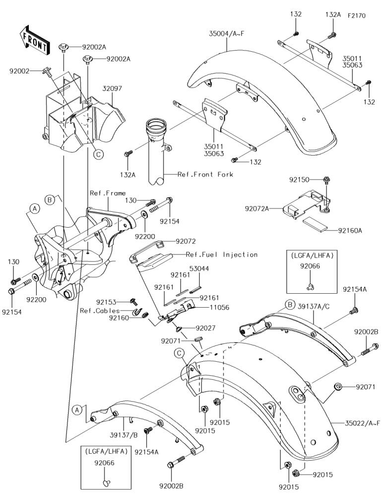 Kawasaki カワサキ 純正部品 35004-0330-53R フェンダ(フロント)、C.C.レツド