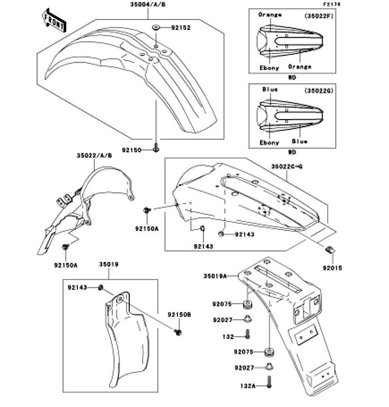 Kawasaki カワサキ 純正部品 35022-0001-6C フェンダコンプ(リヤ)、FR、エボニー