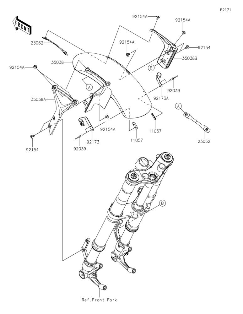 Kawasaki カワサキ 純正部品 35038-0002-18A フェンダ(フロント)、C.D.ブラウン